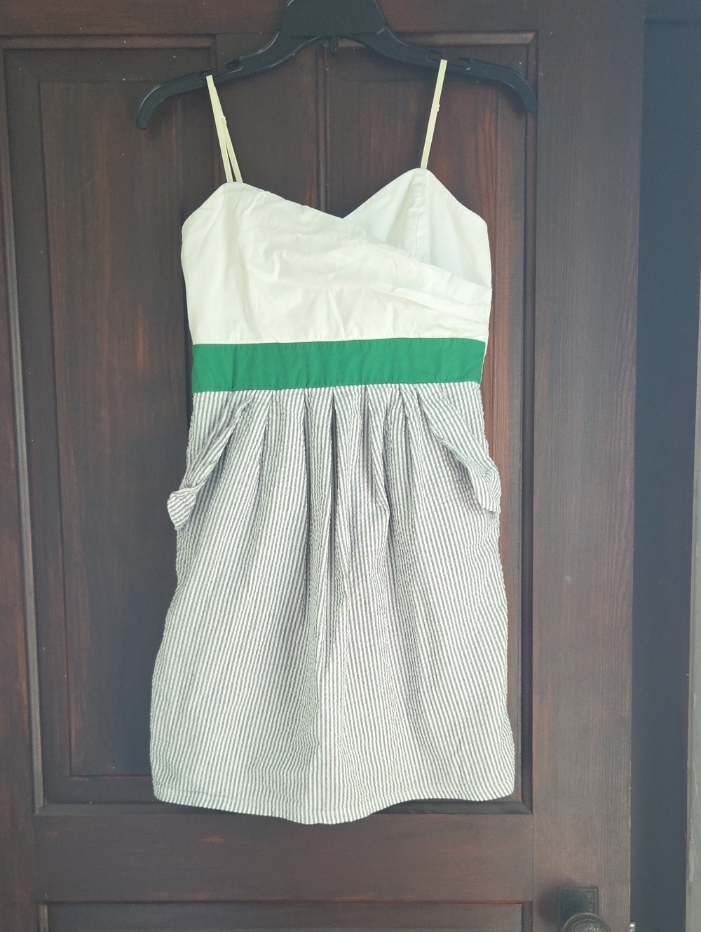 White And Green Spaghetti-Strap Mini Dress